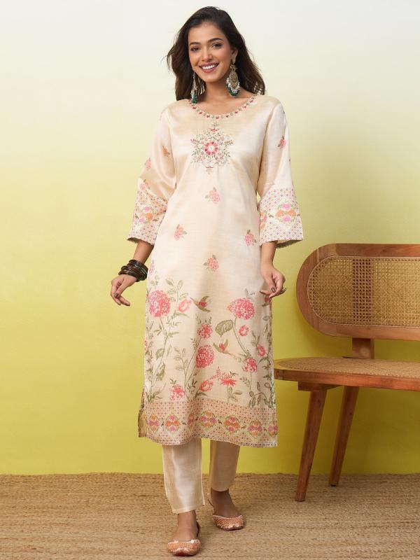 VP 9887 B Women’s Silk Kurta Pent Dupatta Sets with Beads Embroidery | 3pcs Ethnic Set